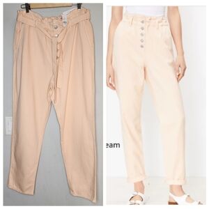 NWT Ann Taylor Loft Peach Paperbag-Waist Belted Drape Denim Jeans Size Large